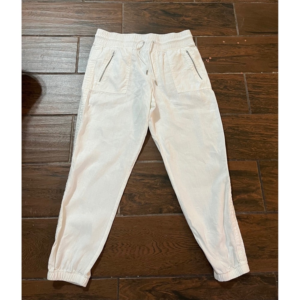 Athleta Cabo Linen Jogger White 100% Linen Smocked Pants Size 12 RN 54023
